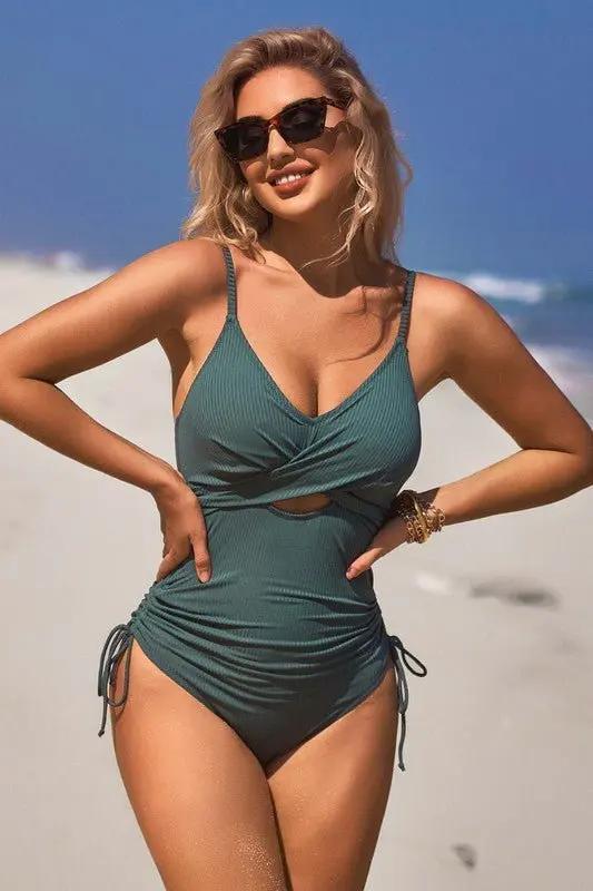 Ribbed Tie Side High Cut Twist Front Bathing Suit for Women - Love Salve